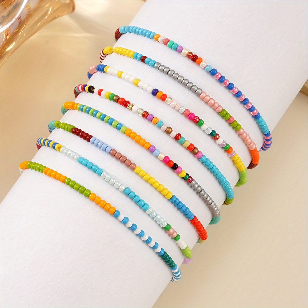 8pcs Ins Style Beaded Bracelets Set Colorful Elastic Stacking Holiday Gift